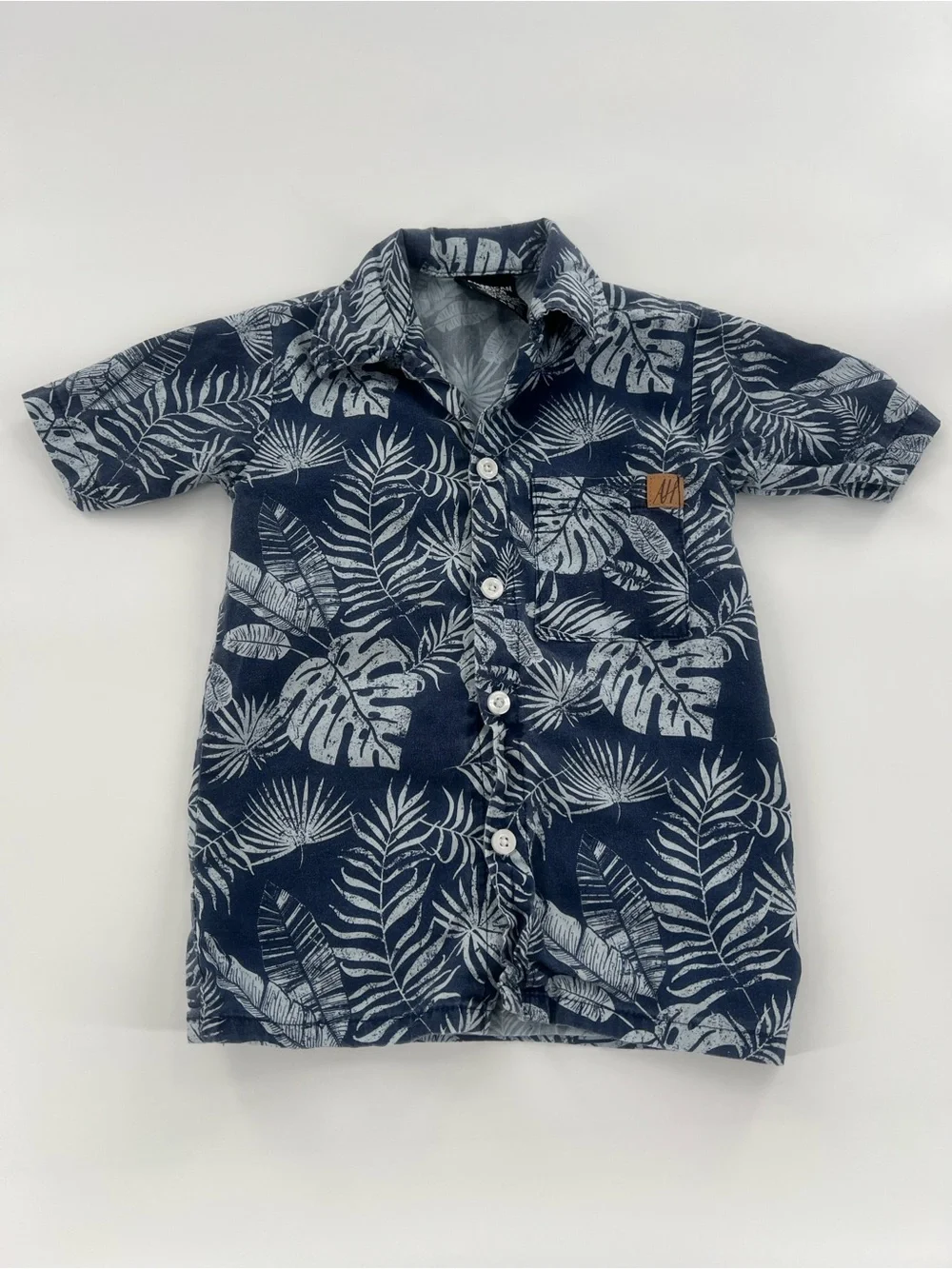 Toddler Navy Tropical Print Button-Down Shirt